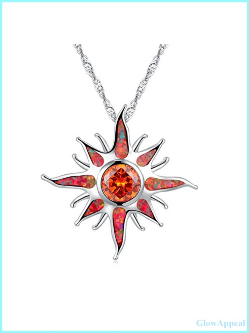 Created Opal Garnet Pendant Necklace Rhodium Plated 1 1/4"